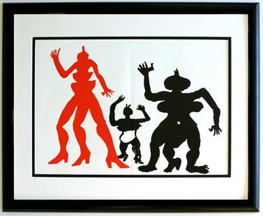 Alexander Calder Original Figures 1975 Lithograph Framed: Calder, Alexander. "Figures" Color lithograph published by Maeght, 1975. Sheet 15 x 22 inches, framed c. 23 x 30 inches. Professionally framed and matted. Notes: reference dlm 212. This artwork is acc