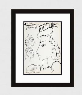 PABLO PICASSO 1961 Vintage Lithograph The Jacqueline Study FRAMED: Pablo Picasso (1881 - 1973). The Jacqueline Study (El estudio de Jacqueline). Black and white offset lithograph, on Arches paper, after the original sketch. Atelier Mourlot. Year: 1961. Signature/Date