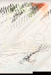 Salvador Dali Tristan Etching Signed Limited Framed: Salvador Dali. Le Combat avec le Morhoult (The fight with Sir Morhault). Original Color drypoint etching on Arches paper. Year: 1970. Hand Signed in pencil (Monogram) lower right. From the edition of