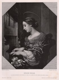 Carlo Dolci Heilige Cacilie (Saint Cecilia) 1887 Antique woodcut signed