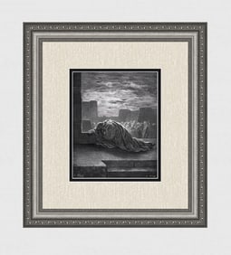 GUSTAVE DORE 1800s Religious Wood Engraving EZRA PRAYING Framed Signed