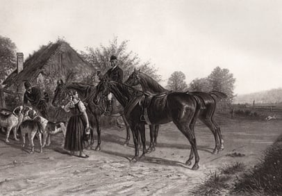 Alphonse Victor Baumann 1800s Antique Print Halt of the Hunters FRAMED