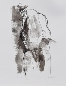 Abraham RATTNER 1971 Original Lithograph Man with a Hat Hand Signed