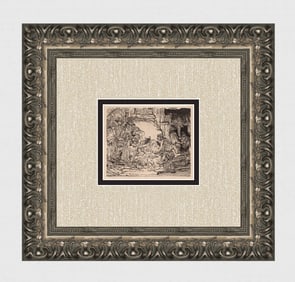 1800s REMBRANDT B45 Etching The Nativity Durand SIGNED Framed