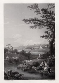 Francesco Zuccarelli 1800s Engraving The Waterfall Signed Framed