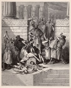 Gustave Dore Nebukadnezar's Sin Against Zedekiah 1887 Wood Engraving Framed