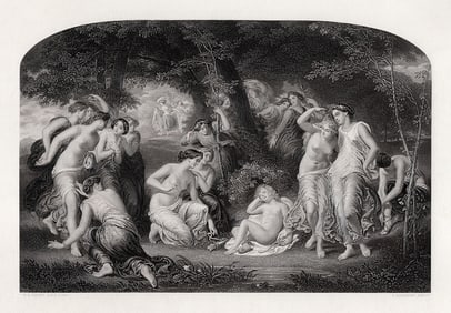 SIGNED 1800s William Edward Frost Engraving Disarming of Cupid FRAMED