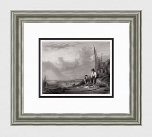 WILLIAM COLLINS 1800s Engraving The Fisher-Boys Catch SIGNED Framed