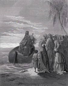 Gustave DORE'S BIBLE 1800s Woodcut Jesus Calls His First Disciples SIGNED FRAMED