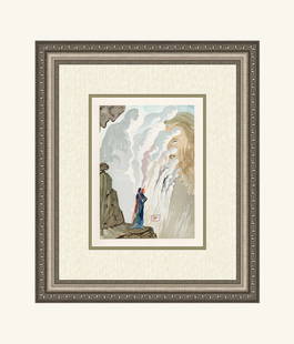 Salvador Dali 1960 Woodcut Beauty of Sculptures Signed Framed: Salvador Dali. "The Beauty of Sculptures" Purgatory Chant 12. Authentic Original Color Woodcut from The Divine Comedy Printed in 1960 on B.F.K. Rives Paper ( this is not a reproduction, copy, or repri