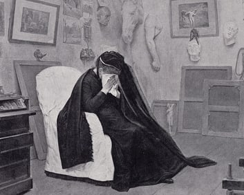 Jacques Rousseau 1800s Antique Print The Widow's Sadness SIGNED Framed