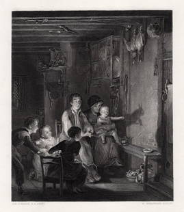 1800s DAVID WILKIE 1800s Engraving Shadow Play SIGNED FRAMED: Sir David Wilkie (Scottish, 1785-1841). The Rabbit on the wall. Antique engraving on wove paper after the original by master engraver William Greatbach (British, 1802-1894). Year: 1878. Signed in the