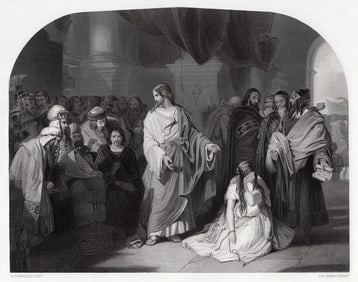 Edward Henry Corbould 1800s Engraving Go, and Sin No More Framed