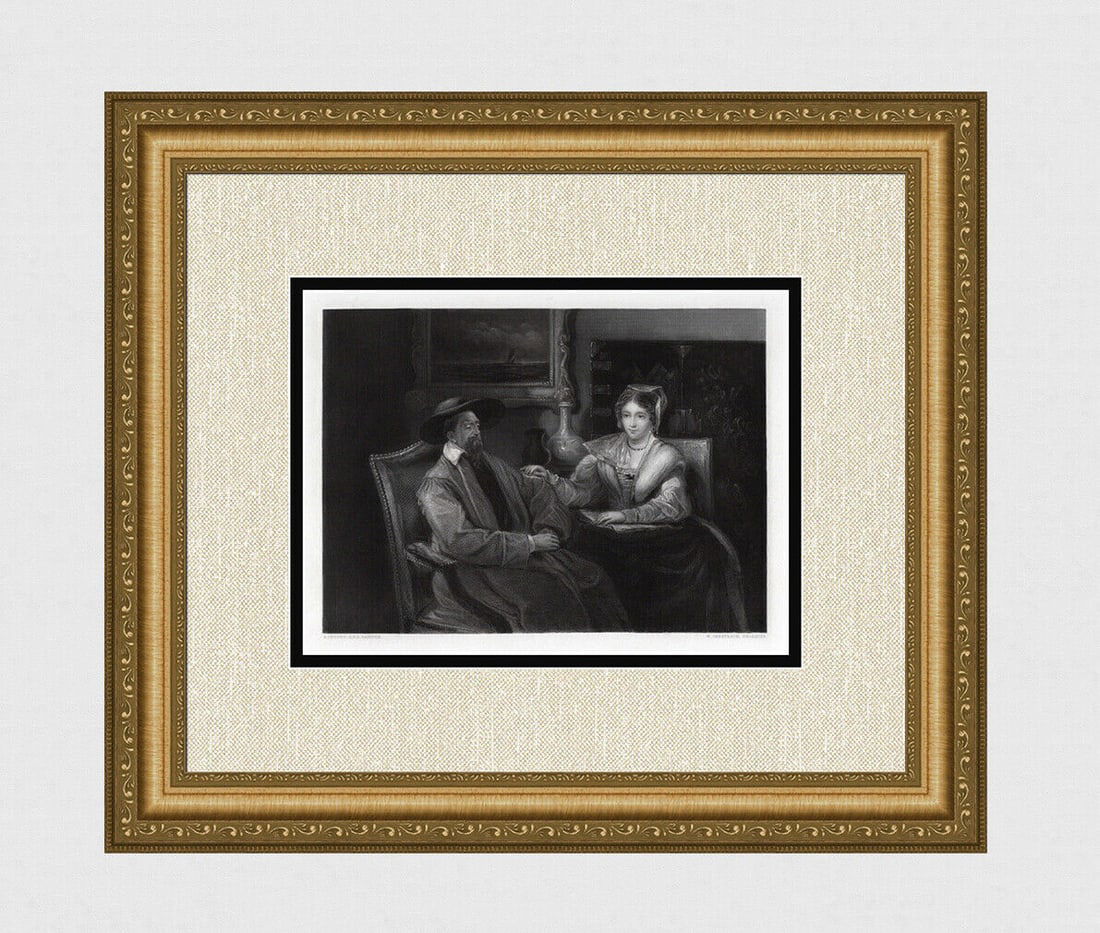 1800s ANDREW GEDDES Antique Engraving "Dry Reading" SIGNED Framed: Andrew Geddes (Scottish, 1783-1844). Dry Reading. Antique engraving on thick laid paper after the original by a master engraver William Greatbach (British, 1802-1894). Year: 1853. Signed in the plate.