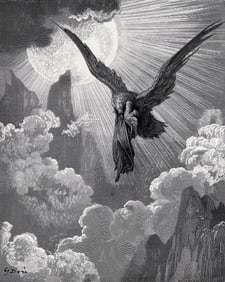 1800s DORE Divine Comedy Wood Engraving "Dante and the Eagle" FRAMED Signed