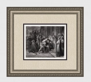 1800s Charles Cope Engraving Wolsey Surrounded by Monks SIGNED Framed