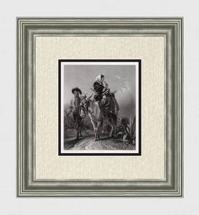 SIGNED 1800s Richard Ansdell & John Phillip Engraving Spanish Peasants FRAM: Richard Ansdell (English, 1815-1885) and John Phillip (British, 1817-1867). The Way-Side in Andalusia. Antique engraving on wove paper after the original Oil on canvas by master engraver Charles Cousi