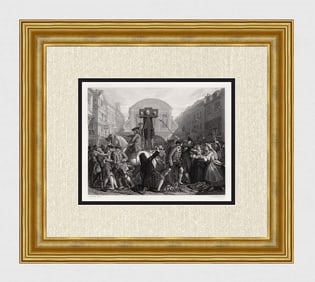 1800s Eyre Crowe Engraving De Foe In The Pillory FRAMED SIGNED