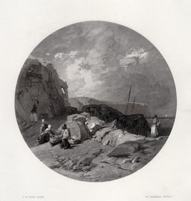 James Baker Pyne 1800s Engraving On the Yorkshire coast Framed Signed