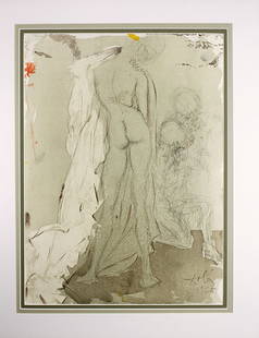 Salvador Dali Original 1967 Lithograph Framed Susanna: Salvador Dali. "Porro Susanna erat delicata nimis et pulchra specie (Now Susanna was exceeding delicate, and beautiful to behold)" Mixed technique lithograph in colors on handmade paper from the "Bibl