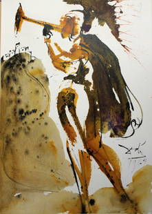 Dali Alarm in Jerusalem Original Lithograph 1967 Framed: Salvador Dali. "Canite tuba in Sion, ululate in monte sancto eius (Blow ye the trumpet in Zion, and sound an alarm in his holy mountain)" Mixed technique lithograph in colors on handmade paper from th