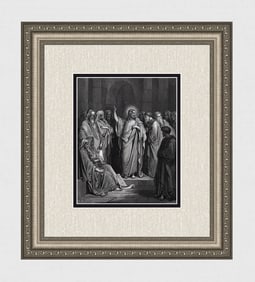 FRAMED Gustave DORE 1800s Biblical Wood Engraving Christ in the Synagogue SIGNED