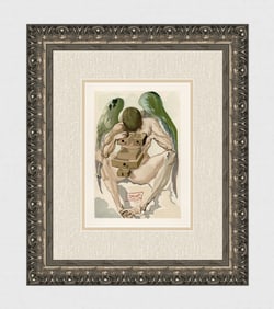 Salvador Dali 1960 Fallen Angel Authentic Woodcut Signed Framed