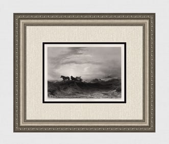 1800s Frederick Richard Lee Engraving "Sea Coast Morning" Signed Framed