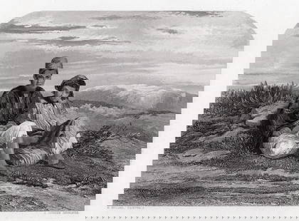 William James Muller Rest In the Desert 1852 engraving: William James Muller. (English,1812-1845). Rest In the Desert. Antique hand pulled copper plate engraving on wove paper after the original by master engraver John Cousen (English, 1804 - 1880). 1852.