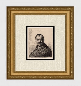 1800s Rembrandt Etching B286 First Oriental Head DURAND Original Framed