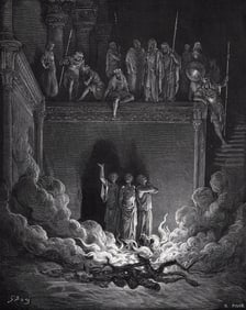 FRAMED 1800s Gustave Dore Biblical Woodcut Shadrach, Meshach, & Abednego SIGNED