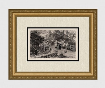 1800s Frederick Morgan Antique Etching "School Belles" FRAMED SIGNED