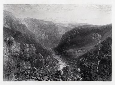 William Turner 1800s Engraving St Mary's Church, Brignall Signed Framed