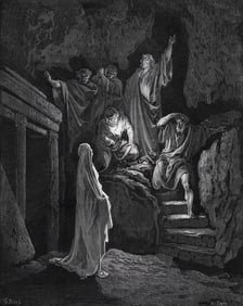 1800s GUSTAVE DORE'S BIBLE Woodcut Resurrection of Lazarus Framed SIGNED