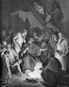 1800s Gustave DORE Biblical Woodcut Peter Denies Jesus Again FRAMED SIGNED
