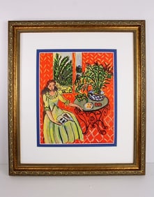 Henri Matisse 1948 print Young Woman in Green Dress and a Red Interior (Jeune Fille en Vert dans