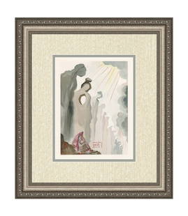 Dali 1960 Woodcut Signed Framed: Salvador Dali. "The Second Terrace" Purgatory Chant 13. Authentic Original Color Woodcut from The Divine Comedy Printed in 1960 on B.F.K. Rives Paper ( this is not a reproduction, copy, or reprint, bu