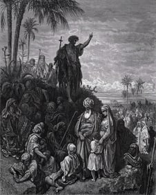1800s Gustave DORE'S BIBLE Woodcut The Mission of John the Baptist SIGNED FRAMED