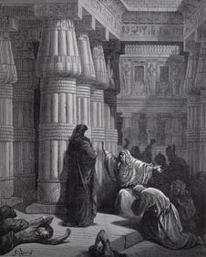 1800s Gustave DORE Biblical Wood Engraving "The Exodus Begins" Framed Signed