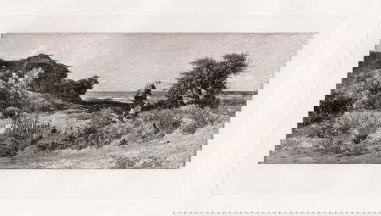 Giovanni Costa Sea Coast, near Ostia-Sirocco Sky 1887 Antique Print: Giovanni Costa. (often known as Nino Costa) (Italian, 1826-1903). Sea Coast, near Ostia-Sirocco Sky. Antique Heliogravure on wove paper after the original painting by master engraver Dujardin. 1887. E