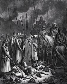 GUSTAVE DORE 1800s Religious Wood Engraving Joshua Spares Rahab & Girl FRAMED SIGNED