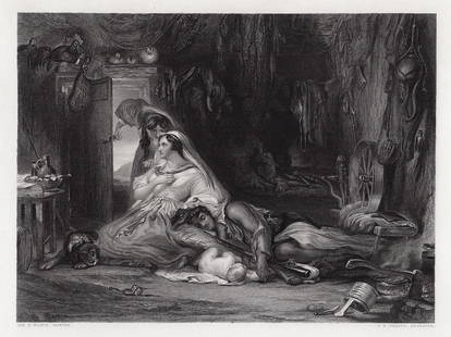 1850 Sir David Wilkie The Peep-o’-Day Boys’ Cabin engraving signed: Sir David Wilkie. (Scottish, 1785-1841). The Peep-o’-Day Boys’ Cabin. Antique Engraving on wove paper after the original by master engraver C. W. Sharpe (19th Century). 1850. Signed in the plate.