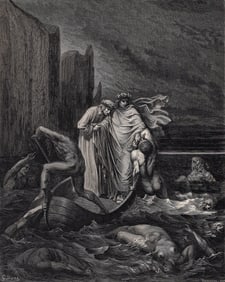 Gustave Dore Wrath Enferno 8 (Dante's Divine Comedy Enferno) c. 1880 Wood Engraving
