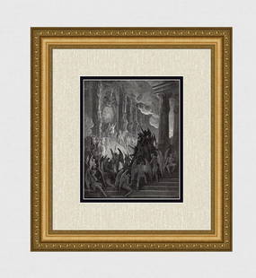 Gustave Dore Satan in Council (Milton's Paradise Lost) c. 1880 Woodcut Signed: Gustave Dore. Satan in Council (Milton's Paradise Lost). Antique woodcut wove paper after the original by master wood engravers Adolphe Francois Pannemaker (French, Belgian, 1822 - 1890) and Albert Do