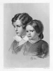 1800s EDWIN LANDSEER Engraving "Lad and Lassie" Framed Signed