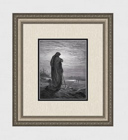 GUSTAVE DORE 1800s Religious Wood Engraving The Prophet Amos SIGNED Framed