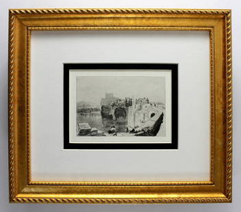 Joseph Mallord William Turner City on the Ruins of France 1876 etching: Joseph Mallord William Turner. (English, 1775-1851). City on the Ruins of France. Antique Etching with aquatint on laid paper after the original by Alfred Louis Brunet Debaines (French, 1845-1939). 18
