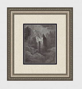 Gustave Dore Creation and Providence (Milton's Paradise Lost) c. 1880 Woodcut Signed: Gustave Dore (Paul Gustave Louis Christophe Dore) (French, 1832-1883). Praise for Creation and Providence (Milton's Paradise Lost). Antique woodcut wove paper after the original by master wood engrave