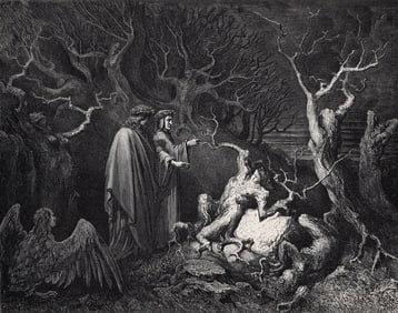 Gustave Dore Forest of Suicides (Dante's Divine Comedy Enferno) c. 1880 Woodcut