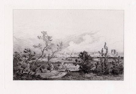 Charles Henri Toussaint 1879 etching General View, Oxford signed: Charles Henri Toussaint. (French, 1849-1911). General View, Oxford. Antique etching on thick laid paper. 1879. Signed in the plate, lower right. Excellent. Image size 5 3/8 x 8 3/8 inches. Approximate